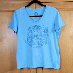 Life Is Good Light Blue V-Neck Short Sleeve Crusher Lucky Dog Tee - S